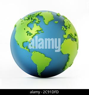 Blue and green colored globe isolated on white. 3D illustration. Stock Photo