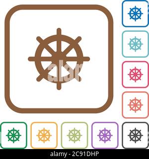 Steering wheel simple icons in color rounded square frames on white background Stock Vector