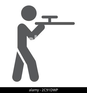 Shooting glyph icon, hunting and shotgun, man with riffle sign, vector graphics, a solid pattern on a white background. Stock Vector