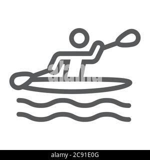 Man kayaking line icon, sport and rowing, canoeing sign, vector graphics, a linear pattern on a white background. Stock Vector