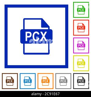 PCX file format flat color icons in square frames on white background Stock Vector
