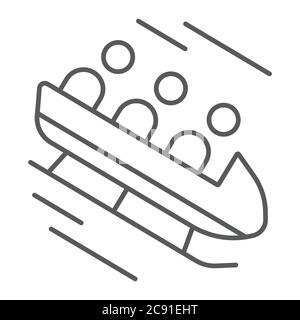 Bobsleigh thin line icon, sport and winter, bobsled sign, vector graphics, a linear pattern on a white background. Stock Vector
