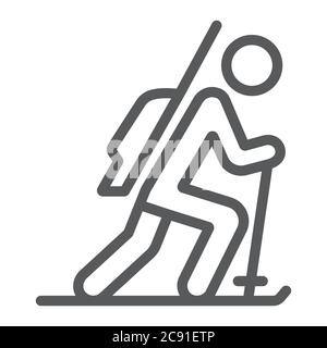 Biathlon line icon, sport and winter, skier sign, vector graphics, a linear pattern on a white background. Stock Vector