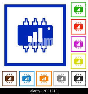 Hardware acceleration flat color icons in square frames on white background Stock Vector