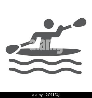 Man kayaking glyph icon, sport and rowing, canoeing sign, vector graphics, a solid pattern on a white background. Stock Vector