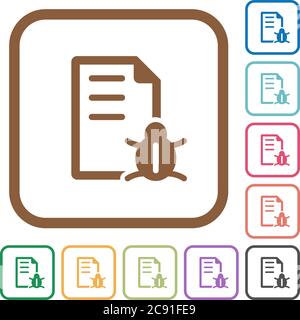 Bug report simple icons in color rounded square frames on white background Stock Vector