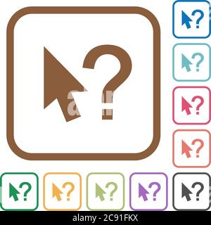 Help cursor simple icons in color rounded square frames on white background Stock Vector