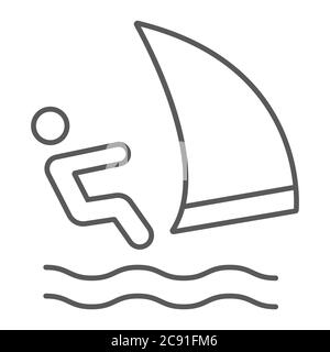 Wind sail surf thin line icon, sport and water, sailing sportsman sign, vector graphics, a linear pattern on a white background. Stock Vector