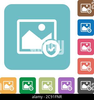 Protected image white flat icons on color rounded square backgrounds Stock Vector