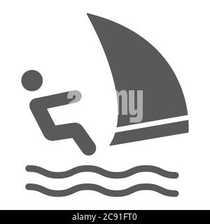 Wind sail surf glyph icon, sport and water, sailing sportsman sign, vector graphics, a solid pattern on a white background. Stock Vector