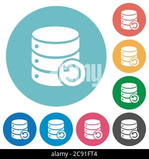 Undo database changes flat white icons on round color backgrounds Stock Vector