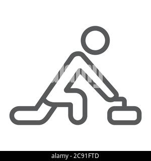 Curling game line icon, sport and winter, curler athlete sign, vector graphics, a linear pattern on a white background. Stock Vector