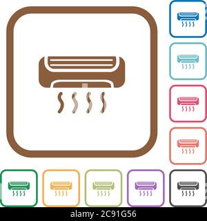 Air conditioner simple icons in color rounded square frames on white background Stock Vector