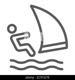 Wind sail surf line icon, sport and water, sailing sportsman sign, vector graphics, a linear pattern on a white background. Stock Vector