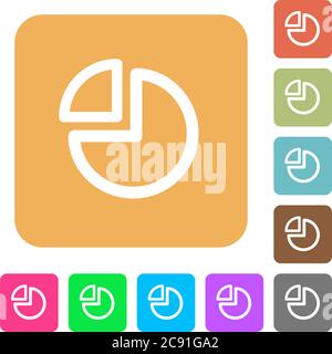 Pie chart icons on rounded square vivid color backgrounds. Stock Vector