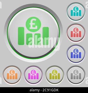 Pound graph color icons on sunk push buttons Stock Vector