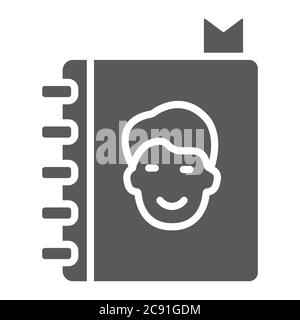Adress book glyph icon, contacts and notebook, phone book sign, vector graphics, a solid pattern on a white background. Stock Vector