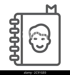 Adress book line icon, contacts and notebook, phone book sign, vector graphics, a linear pattern on a white background. Stock Vector