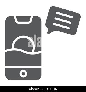 Sms glyph icon, mail and phone, message on smartphone sign, vector graphics, a solid pattern on a white background. Stock Vector