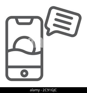 Sms line icon, mail and phone, message on smartphone sign, vector graphics, a linear pattern on a white background. Stock Vector
