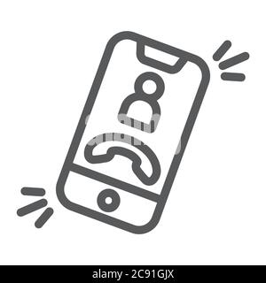 Phone call line icon, telephone and smartphone, incoming call sign, vector graphics, a linear pattern on a white background. Stock Vector