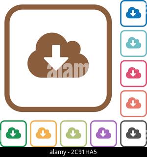Cloud download simple icons in color rounded square frames on white background Stock Vector