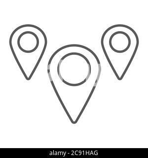 Geotag pin thin line icon, navigation and location, geolocation sign, vector graphics, a linear pattern on a white background. Stock Vector