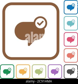 Message sent simple icons in color rounded square frames on white background Stock Vector