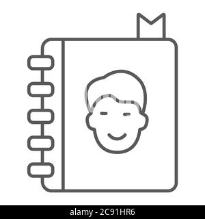 Adress book thin line icon, contacts and notebook, phone book sign, vector graphics, a linear pattern on a white background. Stock Vector