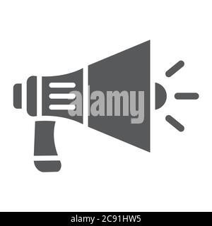 Megaphone glyph icon, announcement and speaker, loudspeaker sign, vector graphics, a solid pattern on a white background. Stock Vector