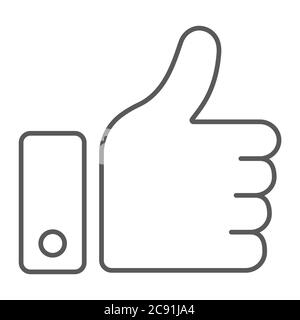 Like button thin line icon, approve and ok, thumb up sign, vector graphics, a linear pattern on a white background. Stock Vector