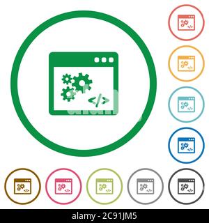 Application programming interface flat color icons in round outlines on white background Stock Vector