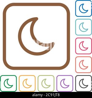 Moon shape simple icons in color rounded square frames on white background Stock Vector