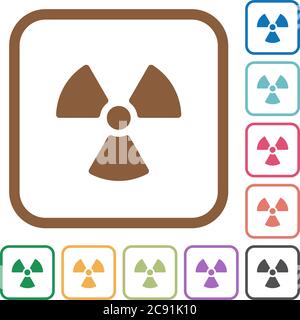 Radiation sign simple icons in color rounded square frames on white background Stock Vector