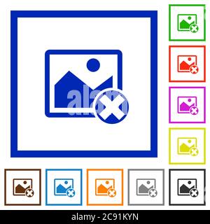 Cancel image operations flat color icons in square frames on white background Stock Vector