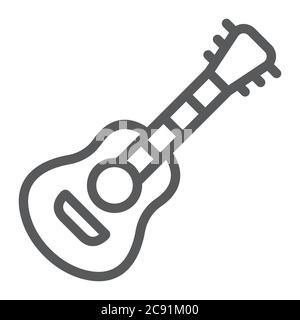 Guitar line icon, music and sound, acoustic musical instrument sign, vector graphics, a linear pattern on a white background. Stock Vector