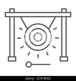 Gong thin line icon, music and sound, chinese instrument sign, vector graphics, a linear pattern on a white background. Stock Vector