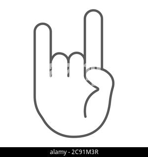 Rock and roll sign thin line icon, music and hand, heavy metal gesture sign, vector graphics, a linear pattern on a white background. Stock Vector