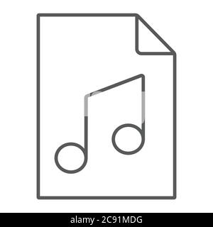 Music file thin line icon, music and sound, audio file sign, vector graphics, a linear pattern on a white background. Stock Vector