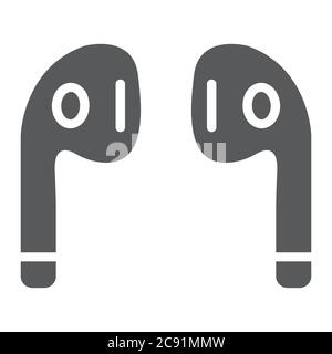 Bluetooth headphones glyph icon, music and sound, wireless headphones sign, vector graphics, a solid pattern on a white background. Stock Vector