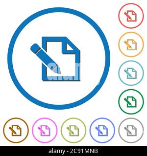 Edit with pencil flat color vector icons with shadows in round outlines on white background Stock Vector