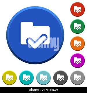Folder ok round color beveled buttons with smooth surfaces and flat white icons Stock Vector