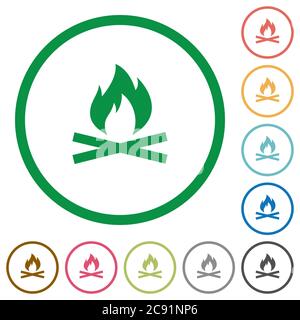 Camp fire flat color icons in round outlines on white background Stock Vector