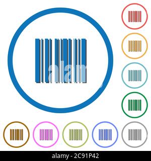 Barcode flat color vector icons with shadows in round outlines on white background Stock Vector
