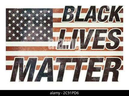 BLACK LIVES MATTER on American national flag illustration Stock Photo