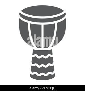 Djembe glyph icon, music and instrument, drum sign, vector graphics, a solid pattern on a white background. Stock Vector