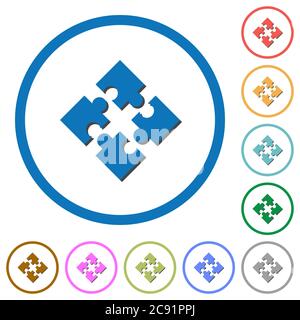 Modules flat color vector icons with shadows in round outlines on white background Stock Vector