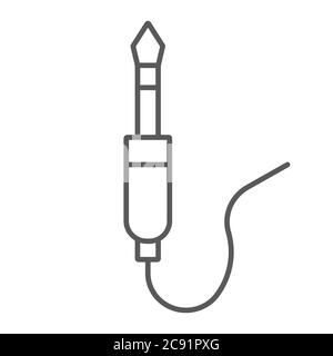 Audio jack thin line icon, wire and equipment, jack cable sign, vector graphics, a linear pattern on a white background. Stock Vector