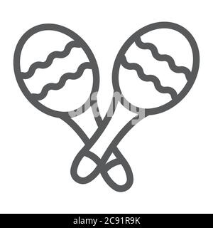 Maracas line icon, music and percussion, mexican musical instrument sign, vector graphics, a linear pattern on a white background. Stock Vector