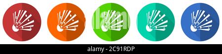 Bomb icon set, red, blue, green and orange flat design web buttons isolated on white background, vector illustration Stock Vector